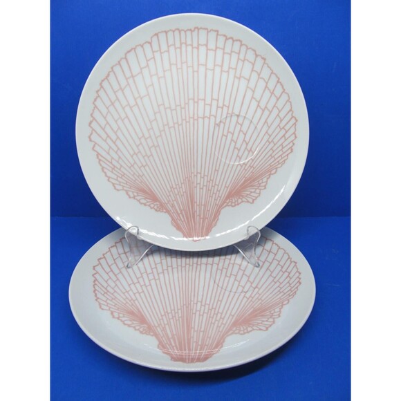 Fitz And Floyd Set Of 2 Sonoma Shell Luncheon Snack Plates Pink On White VGC - Picture 5 of 5